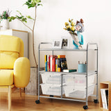 RELAX4LIFE Storage Cart W/Four Drawers, Wheels and Two Shelves, Stable Steel Frame Craft Cart for Office,Home, Make Up Storage and Files Arrangement RELAX4LIFE