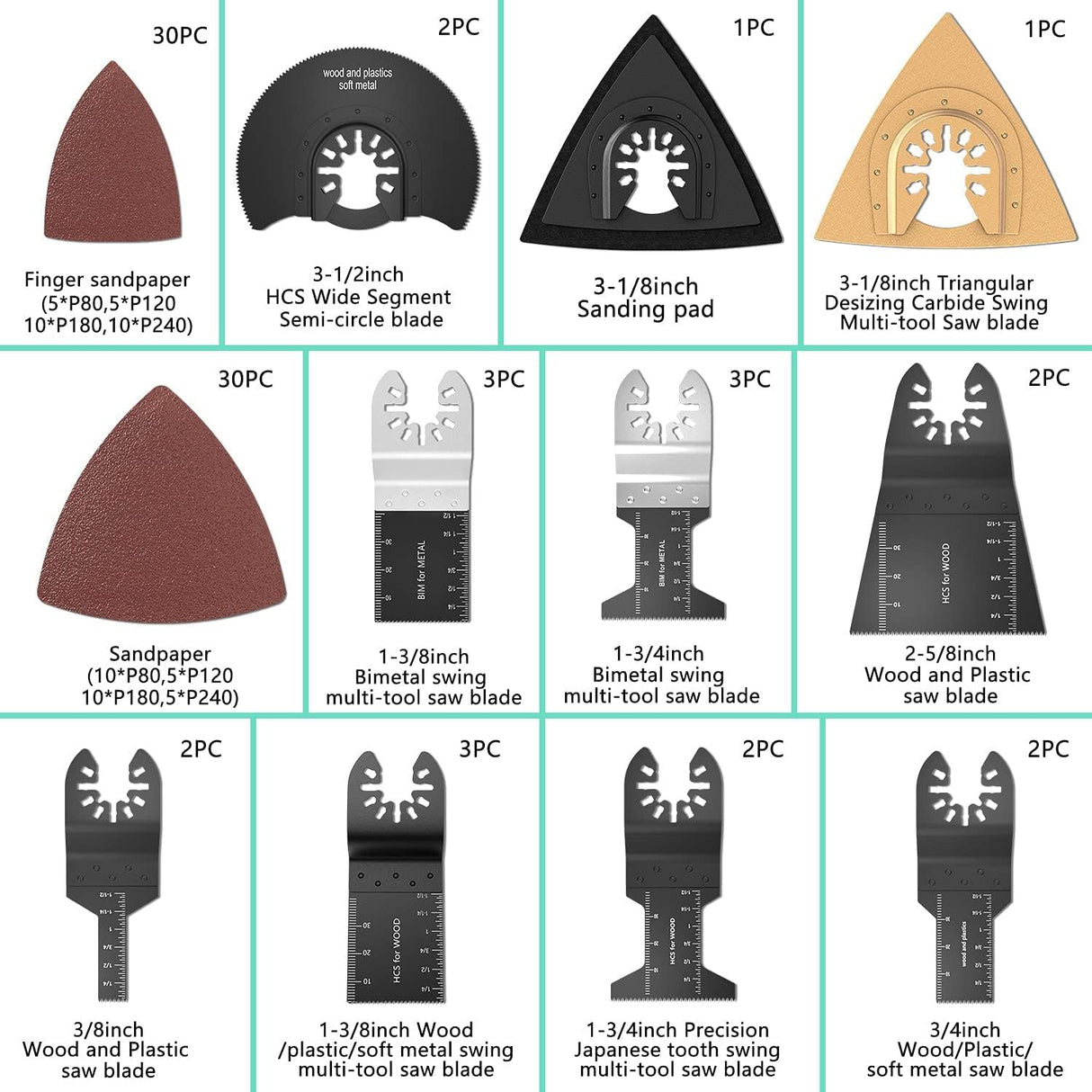 Protoiya 87 PCS Oscillating Tool Blades, Wood Metal Plastic Quick Release Oscillating Multitool Saw Blades Accessories with Sandpaper Compatible with Protoiya