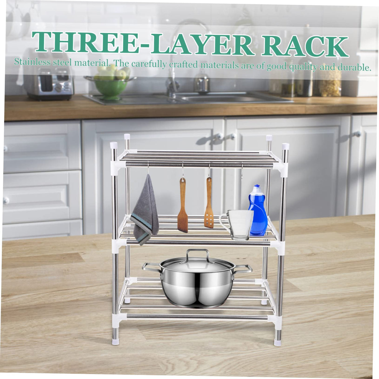 Garneck 1pc Kitchen Storage Rack Shelf for Kitchen Cabinets Steel Storage Countertop Shelf Organizer Three-Layer Shelf Cabinet Storage Shelf Rack Garneck