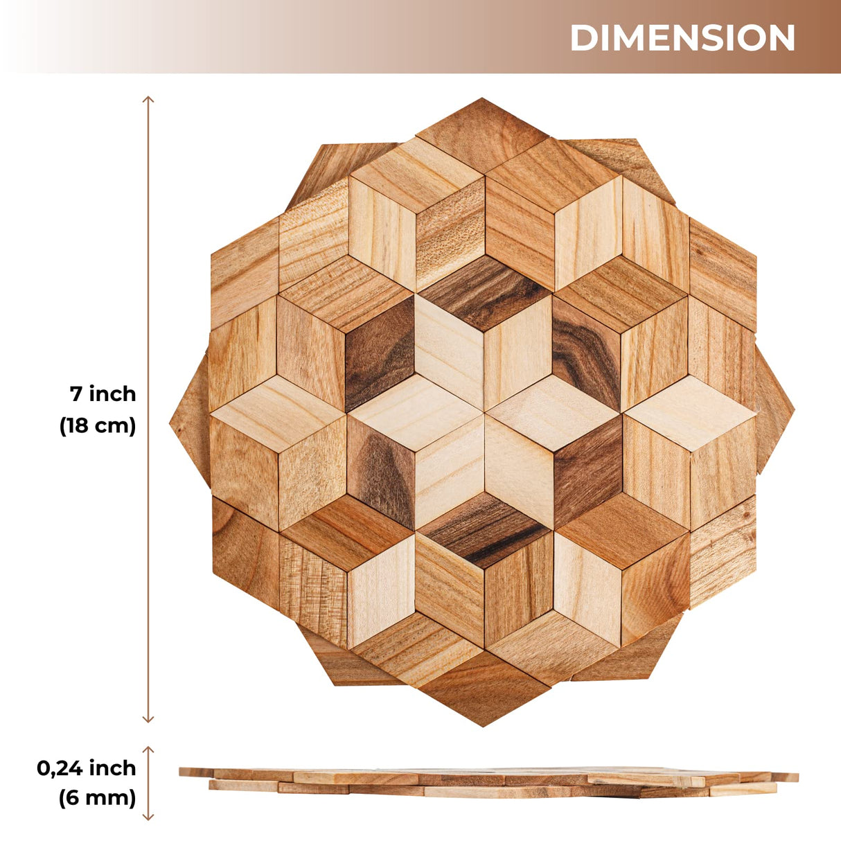 Wooden Trivets for Hot Dishes - 2 pcs Natural Handmade Wood Trivet Mat - Sturdy and Durable 7.5'' Kitchen Hot Pads - Wooden Trivet Frame for Hot Pots KIBS group