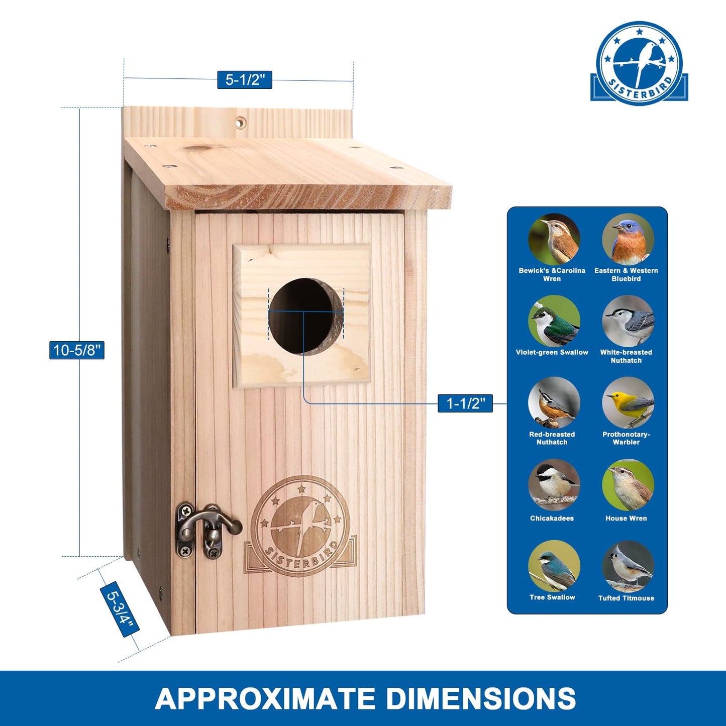 SISTERBIRD Bird Houses for Outside 1-1/2" Entrance Hole Cedar Wild BirdHouses with Wood Guard Outdoor Bluebird Wren Swallow Finch Assembly Required