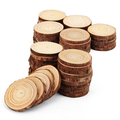 LEXININ 50 PCS Natural Wood Slices, 3.5-3.9 Inch Unfinished Wooden Log Slices, Tree Bark Wood Discs for Craft DIY Ornaments