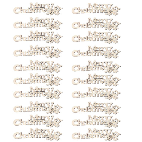 BESTOYARD 20pcs Merry Christmas Wooden Cutout Unfinished Wood Letter Piece Slice Embellishment for DIY Scrapbooking Xmas Sewing Crafts BESTOYARD