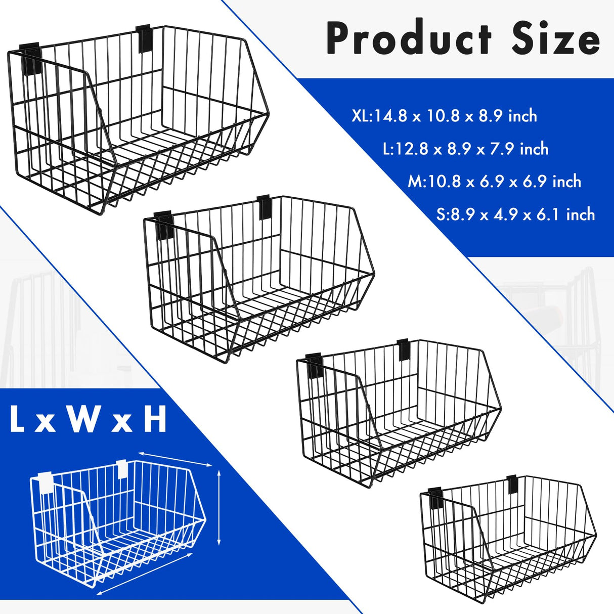 Uiifan 4 Pcs Slatwall Baskets Metal Slatwall Bins Mounted Slatwall Accessories Multi Size Sloped Wire Slatwall Basket for Shops Rooms Storage Display Uiifan