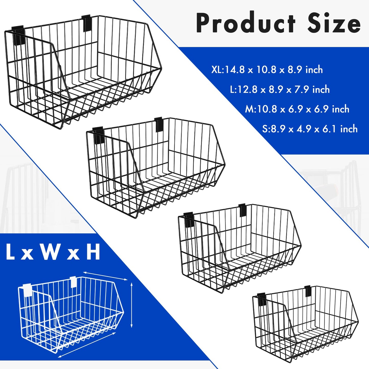 Uiifan 4 Pcs Slatwall Baskets Metal Slatwall Bins Mounted Slatwall Accessories Multi Size Sloped Wire Slatwall Basket for Shops Rooms Storage Display - WoodArtSupply