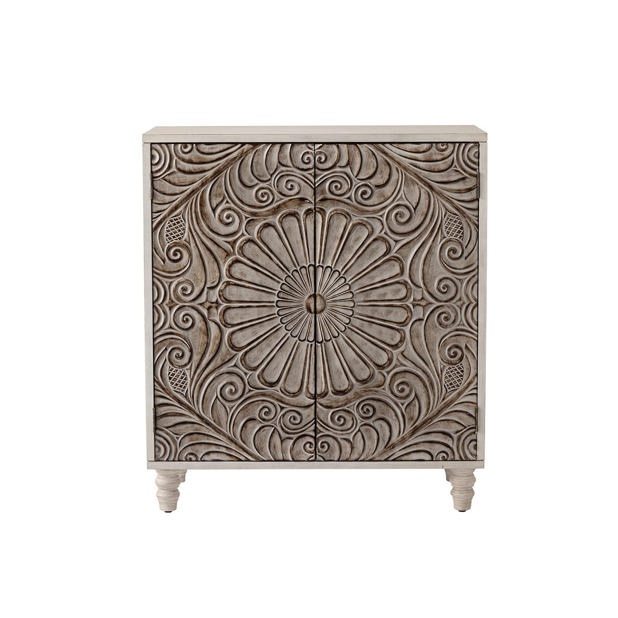 HOMPUS Accent Cabinet w Flower Pattern Doors & Shelf,Rustic Boho Decorative Cabinet w Wood Grain Finish,Buffet Sideboard Storage Cabinet,Coffee Bar HOMPUS