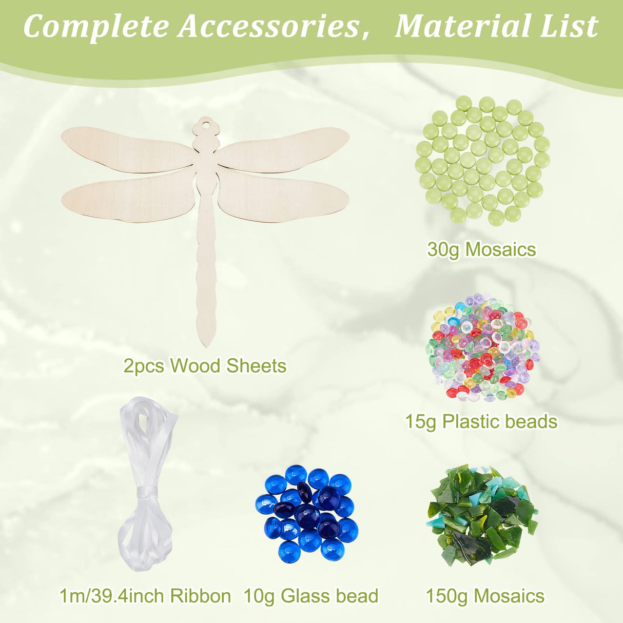 WEBEEDY Make 2 Dragonfly Glass Mosaic Kit Creativity DIY Mosaic Glass Kit for Kids Adults Include Glass Mosaic Tiles, Wooden Chips, Ribbon WEBEEDY