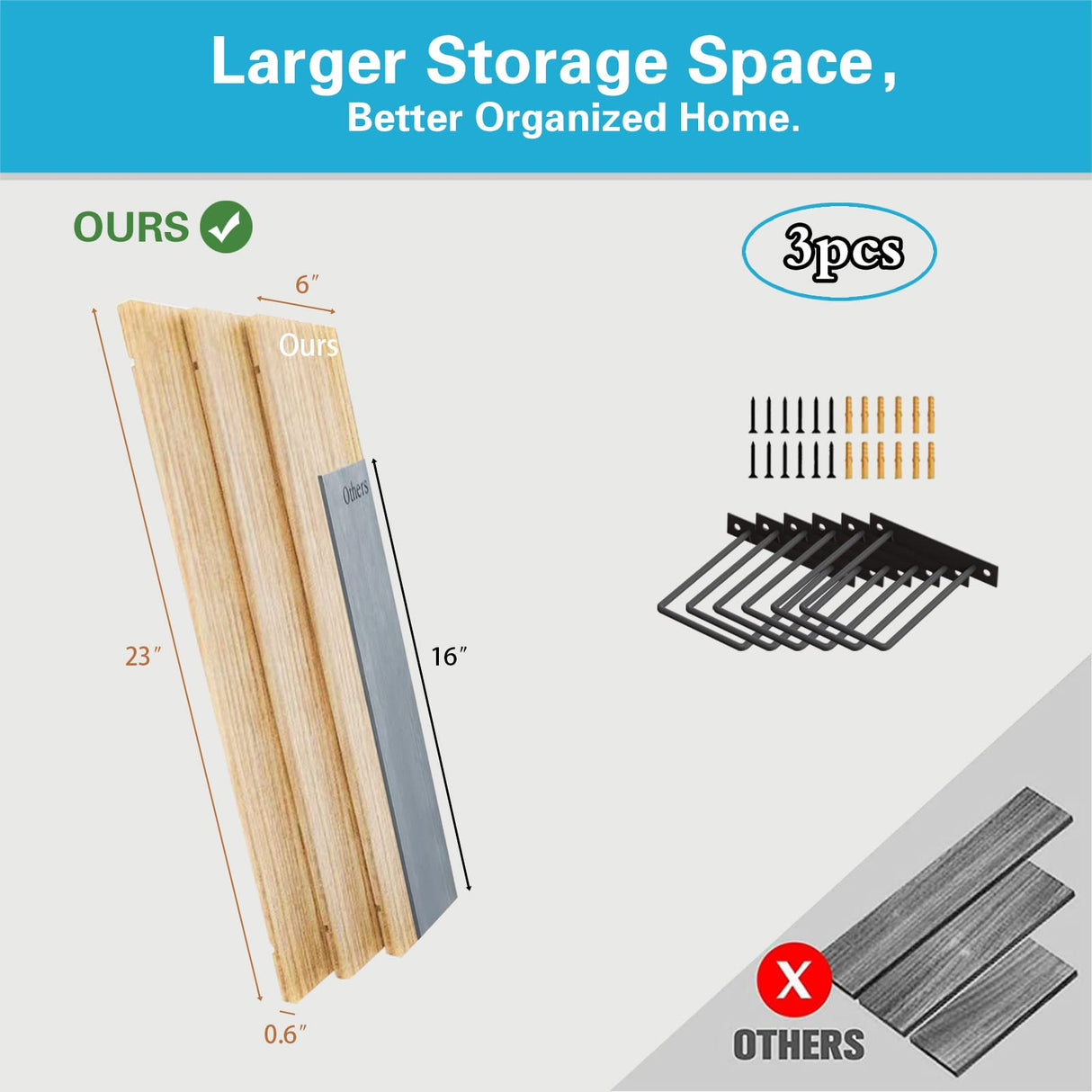 EALLRINEC Floating Shelves, 24 Inches Easy to Install Wall Mounted Shelves, Wall Shelves Set of 3, Rustic Wood Shelves for Wall Décor, Storage EALLRINEC