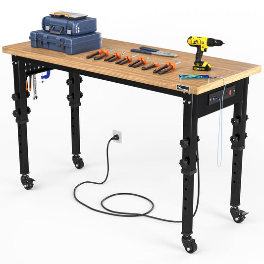 YITAHOME Work Bench 48" L X 20" W Adjustable Workbench for Garage W/Pegboard & Power Outlets Heavy-Duty Workstation, 1600 LBS Load Capacity with - WoodArtSupply