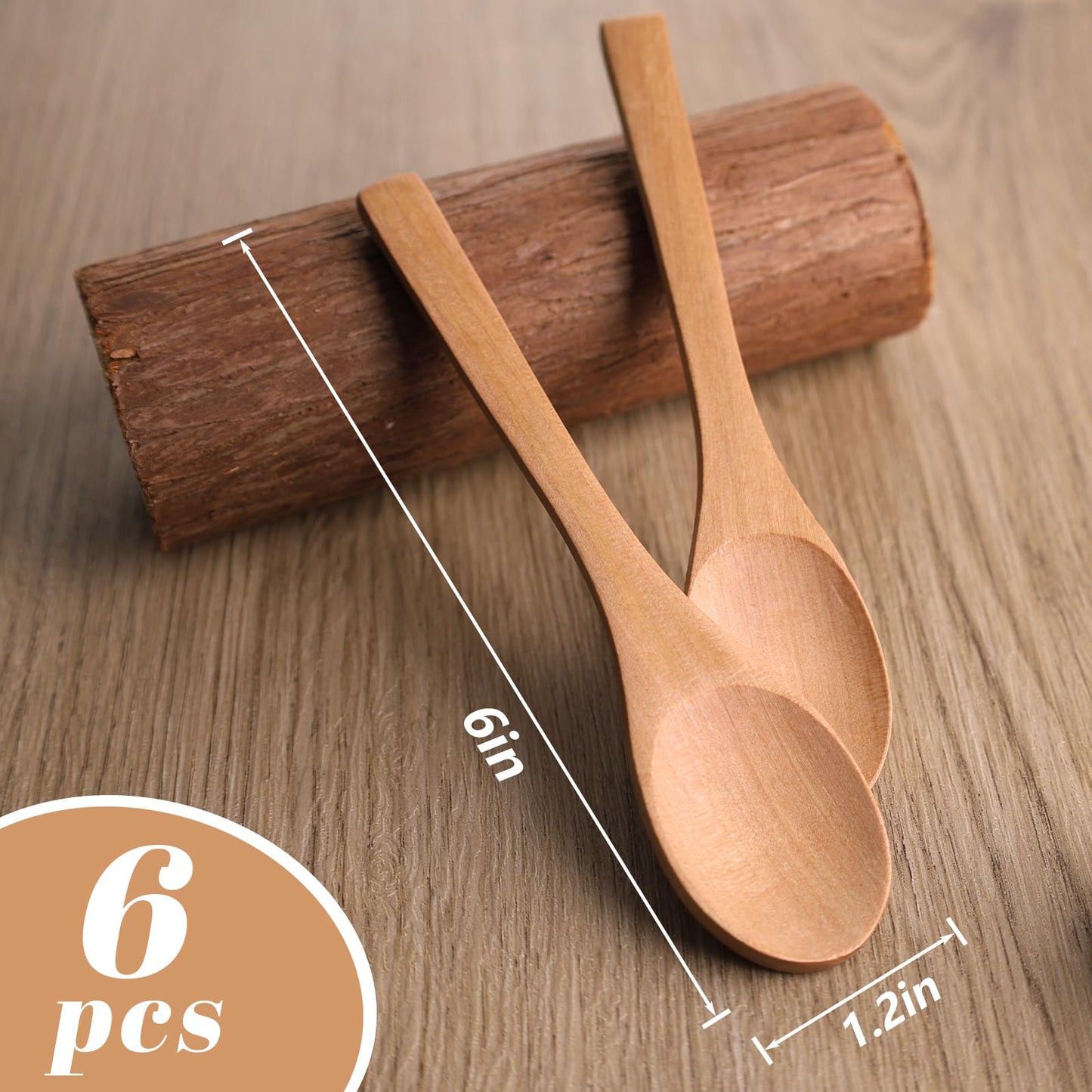 HANSGO 6PCS Small Wooden Spoons, Small Soup Spoons Serving Spoons 6inch Wooden Teaspoon for Coffee Tea Jam Bath Salts