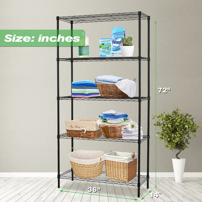 HCY 5-Tier Storage Shelf Heavy Duty Shelving Unit NSF Height Adjustable Metal Storage Rack for Laundry Bathroom Kitchen Garage Pantry Organization -