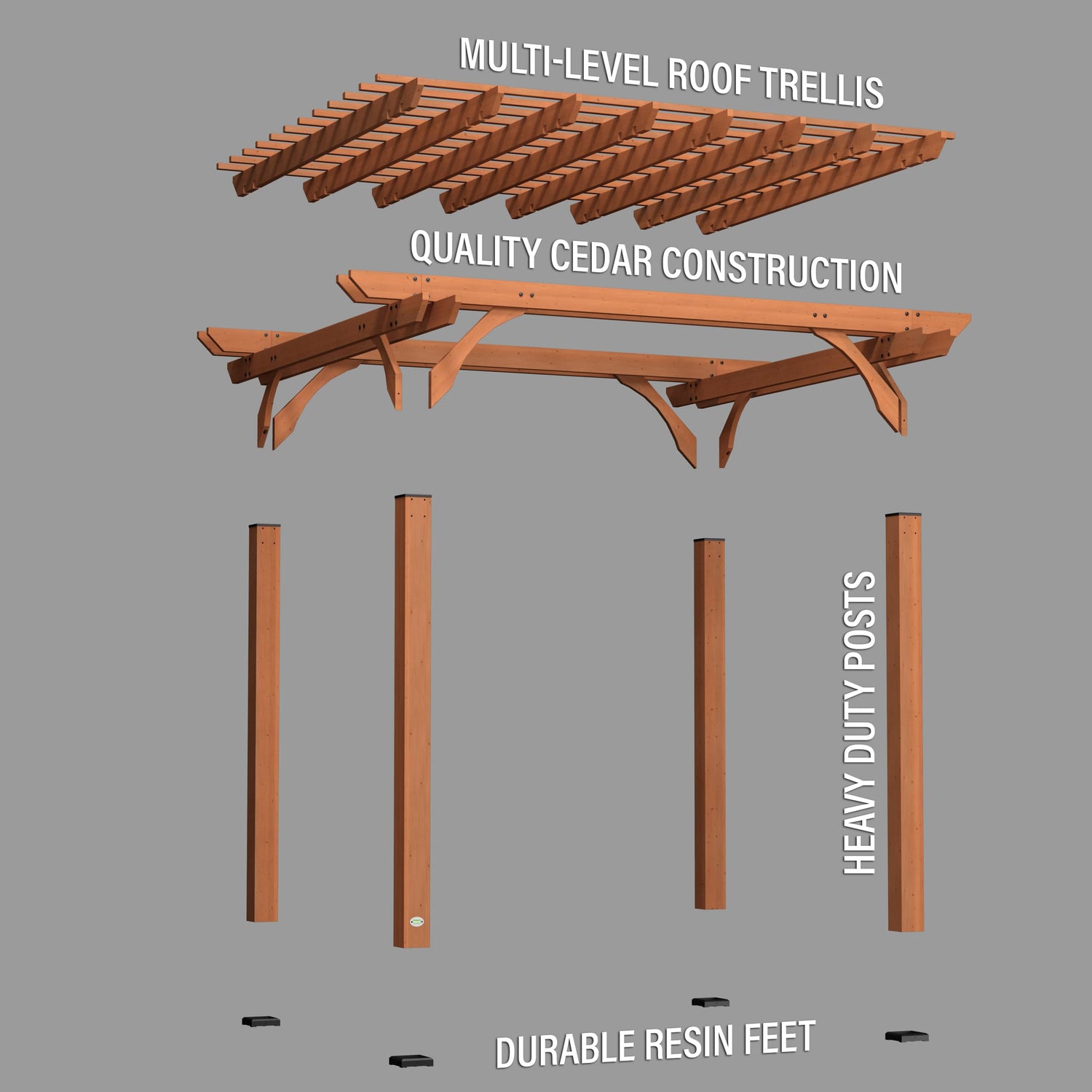 Backyard Discovery 12' by 10' Cedar Wood Pergola, Wind Secure, Strong, Quality Made, Rot Resistant, Concrete Anchors, Spacious for Outdoor Patio, Backyard Discovery