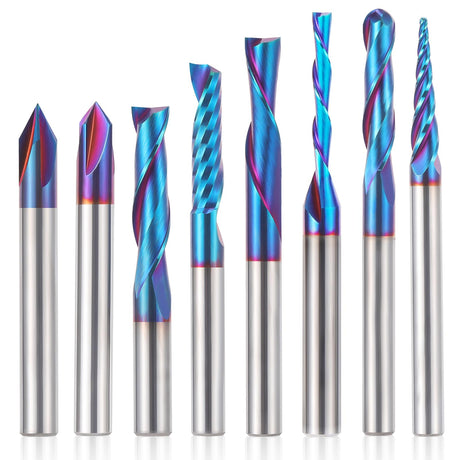 HQMaster CNC Router Bits 1/4 Inch Shank Carving Bit Set for Wood Detail Profile V Groove Engraving Solid Carbide CNC Router Bit Collection HQMaster