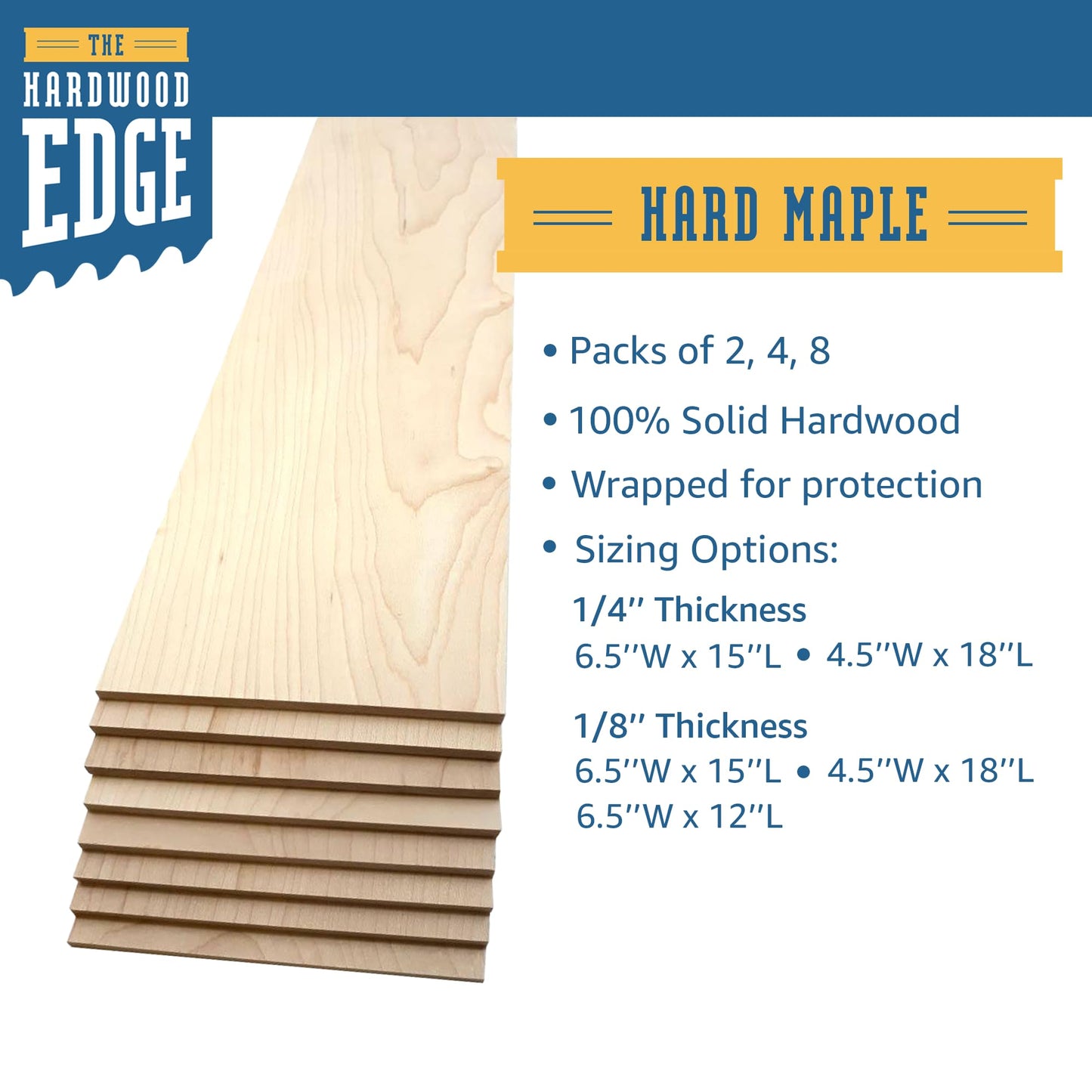 The Hardwood Edge Hard Maple Wood Planks - 2-Pack Hard Maple Wood for Unfinished Wood Crafts - 1/8’’ (3mm) 100% Pure Hardwood - Laser Engraving - WoodArtSupply