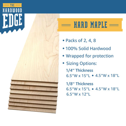 The Hardwood Edge Hard Maple Wood Planks - 2-Pack Hard Maple Wood for Unfinished Wood Crafts - 1/8’’ (3mm) 100% Pure Hardwood - Laser Engraving