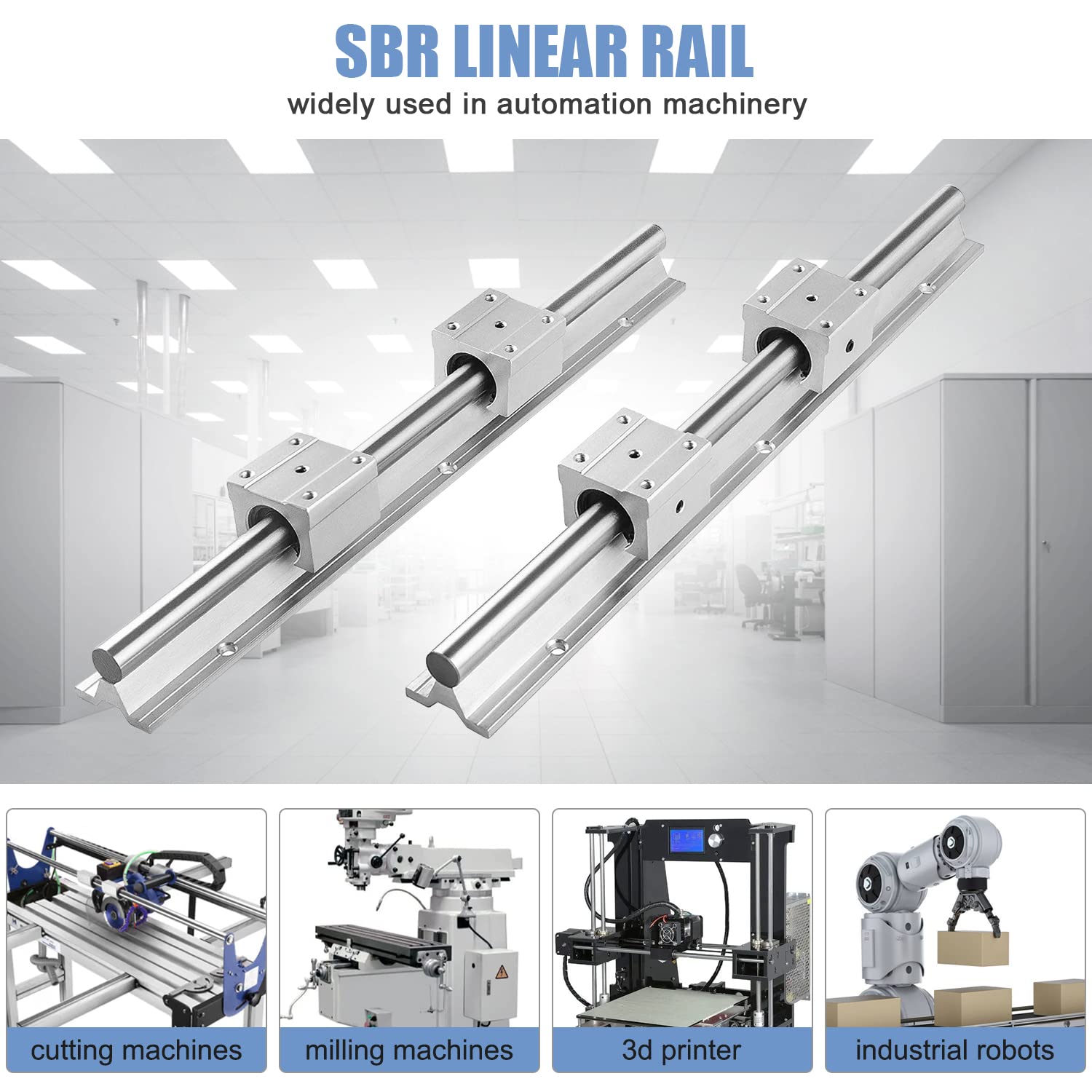 CNCMANS SBR20-2200mm Linear Rail Linear Rails and Bearings Kit 2Pcs SBR20 2200mm Long Fully Supported Shaft Guide with 4Pcs SBR20UU Linear Bearing - WoodArtSupply