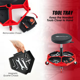 Goplus Rolling Mechanic Stool, Adjustable Pneumatic Shop Stool Creeper Seat with Removable Magnetic Tool Tray, Padded Cushion, Universal Wheels, Goplus