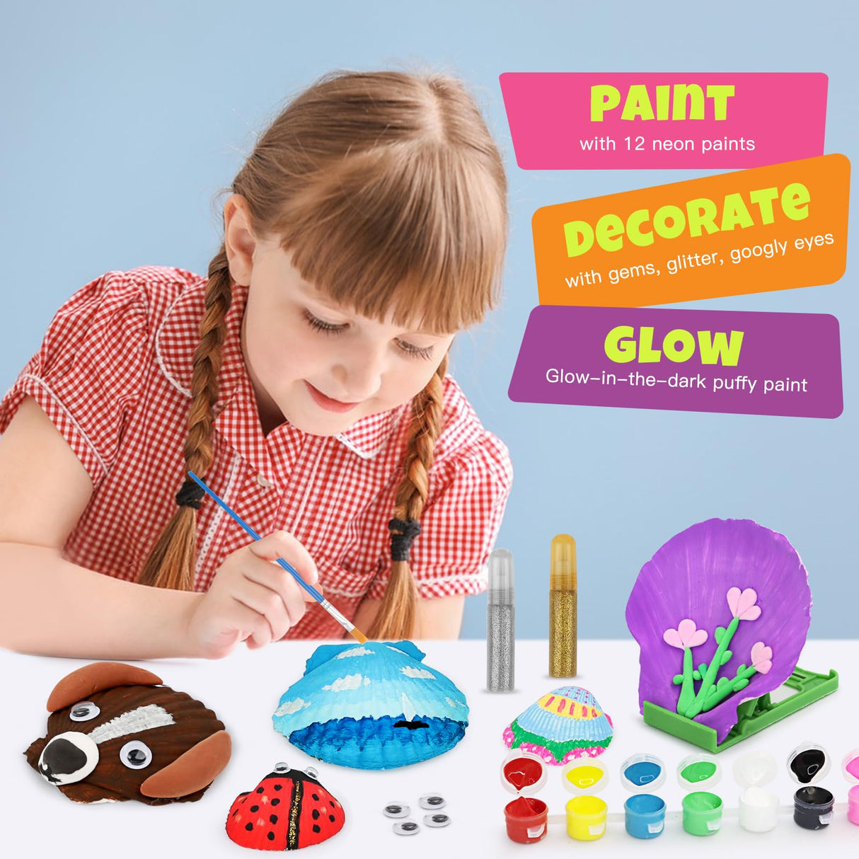 Nicmore Kids Sea Shell Art & Crafts: Glow in The Darkness Painting Kits Crafts for Age 4-6 4-8 8-12 Gift for Boys Girls Art Supplies Activities Nicmore