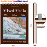 Mixed Media Sketch Pad, 9 x 12 inches, 60 Sheets (98lb/160gsm) Heavyweight Drawing Papers, Top Spiral Bound Hardcover Sketchbook, for Wet and Dry MOFUNY