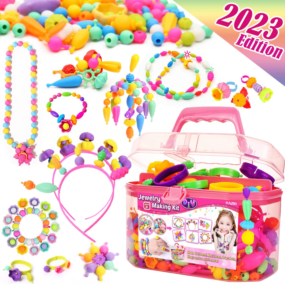 FUNZBO 620+ Snap Pop Beads Kit- Kids Jewelry Making Kit with Bracelets, Headbands & Rings, Arts and Crafts Kit, Crafts for Kids Ages 4-8, Crafts for FUNZBO