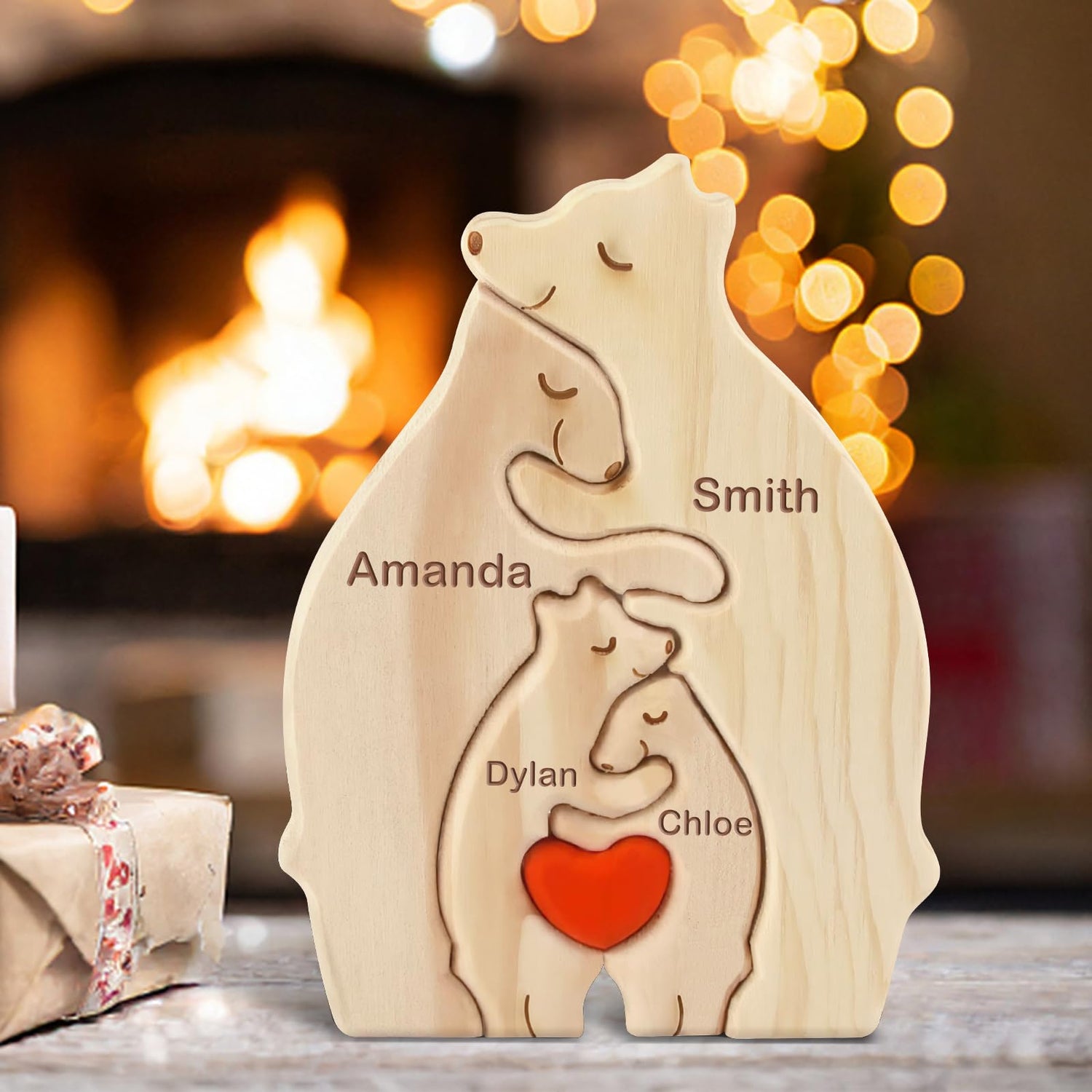 Personalized Wooden Bears Family Puzzle Gift with 1-8 Name We are One,Jigsaw Oak Wooden Animal Sculpture Decorative for Home Ornament Ideas for Kowlone