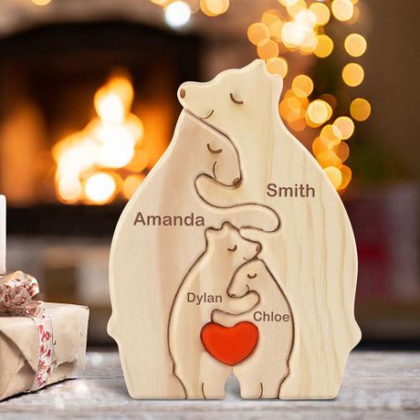 Personalized Wooden Bears Family Puzzle Gift with 1-8 Name We are One,Jigsaw Oak Wooden Animal Sculpture Decorative for Home Ornament Ideas for Kowlone