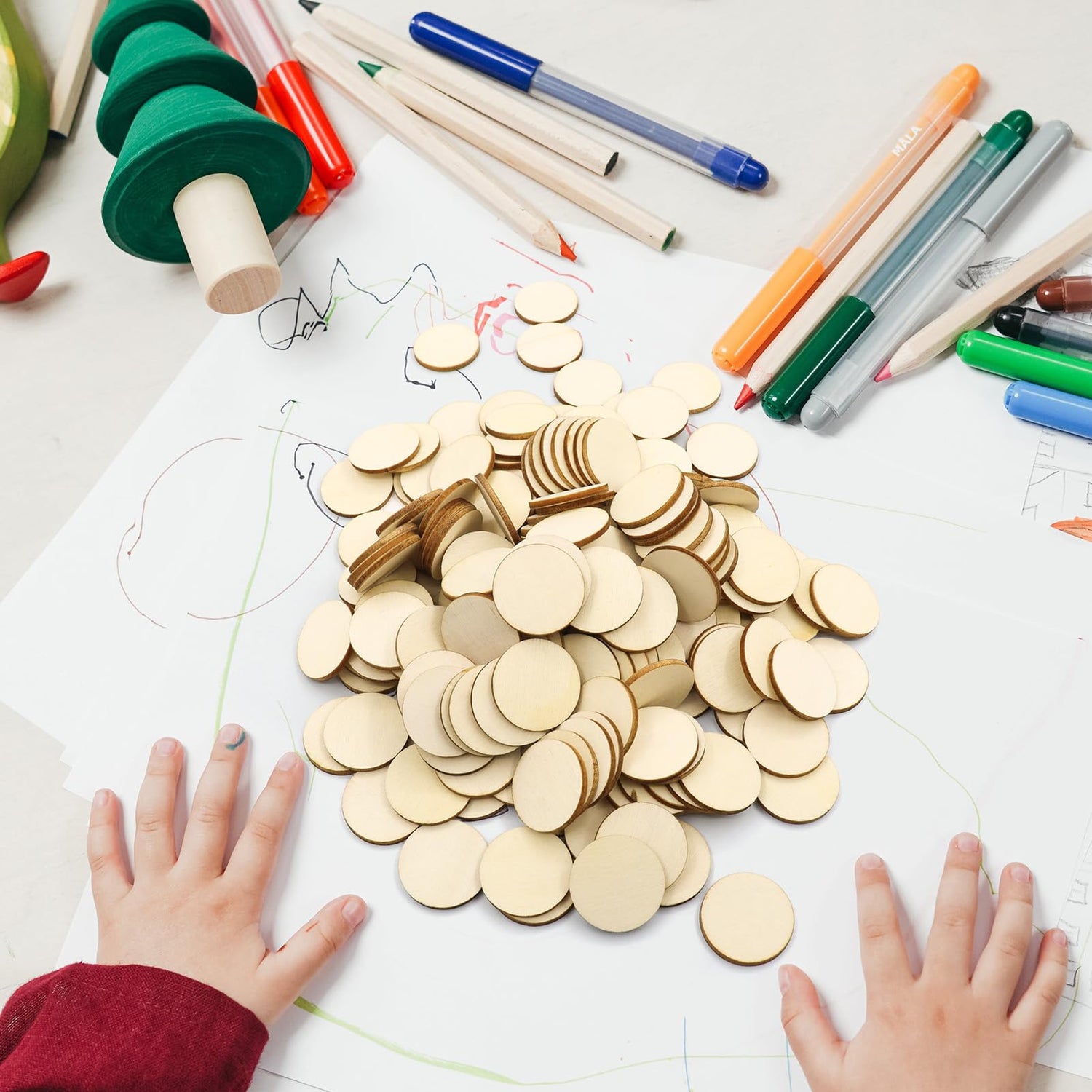 Jyongmer 200 Pieces Round Wood Circles for Crafts - 1 inch Wood Round Disc Unfinished Wood Circles Blank Natural Wooden Cutout Ornaments for Jyongmer