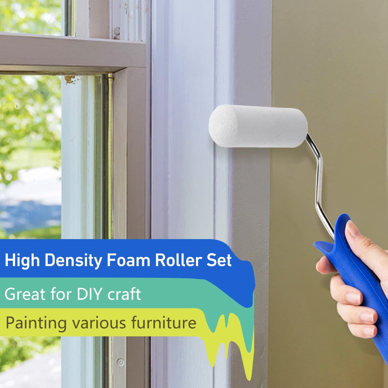 Mister Rui-Foam Paint Roller, 4 Inch-8 Pack Paint Roller Kit, Complete 4" Mini Paint Roller Kit with Small Foam Paint Roller Covers, Frame, Tray, and Mister Rui