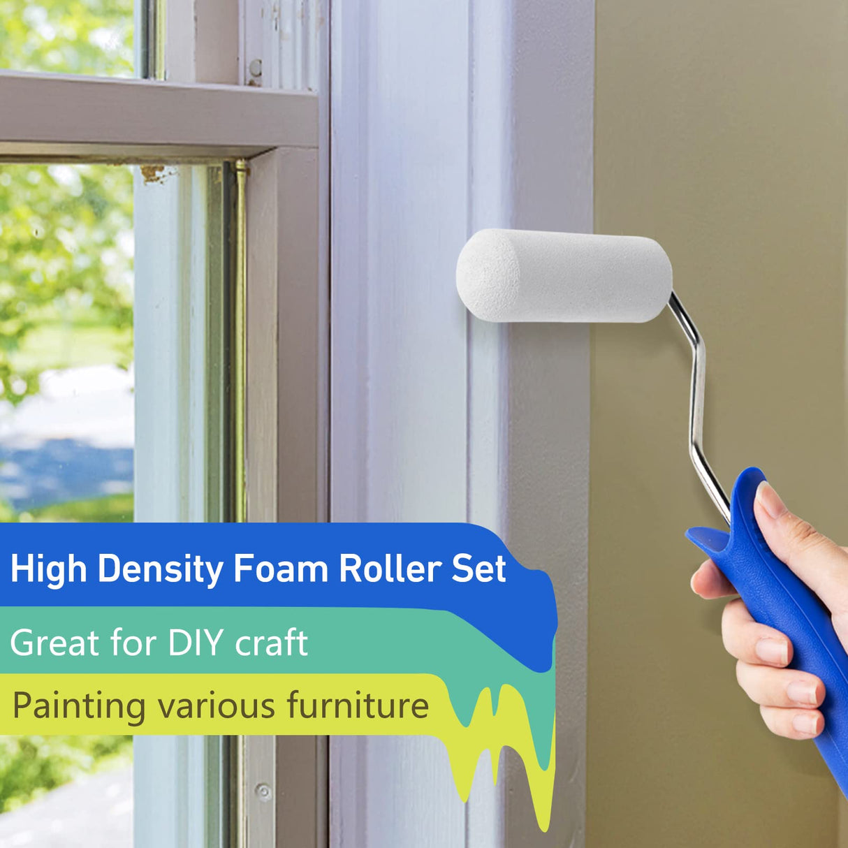 Mister Rui-Foam Paint Roller, 4 Inch-8 Pack Paint Roller Kit, Complete 4" Mini Paint Roller Kit with Small Foam Paint Roller Covers, Frame, Tray, and Mister Rui