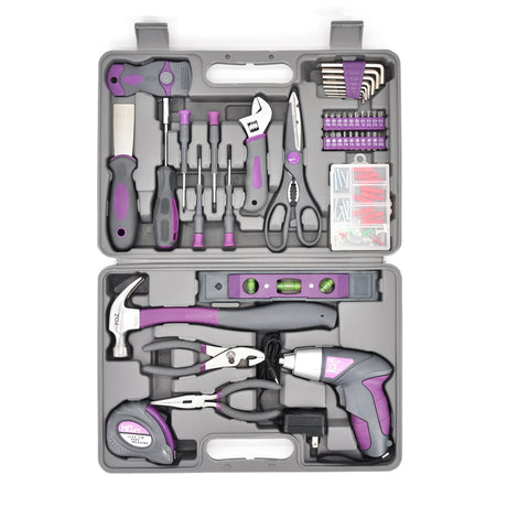 Werktough 44PCS 4V Cordless Screwdriver Tool Kit Set Pink Color Tools Lady Tools Kit Home Repair Set Toolbox Hand Tool Kit Storage Case Gift Set Werktough