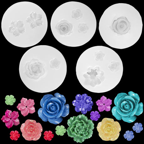 PAGOW 5pcs Mini Mirror Flower Resin Mold, Silicone 3D Flower Crystal DIY Casting Molds, for Earring, Jewelry Pendants Making Tool (8 Different Sizes) PAGOW