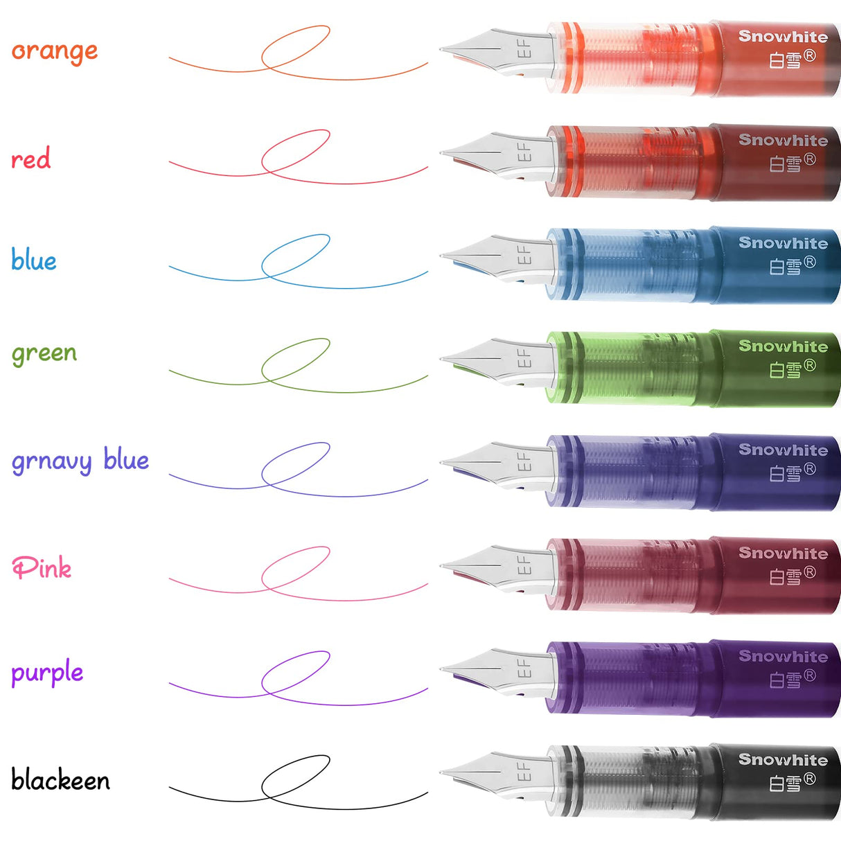 Cobee® 8 Colored Disposable Fountain Pens, Multicolor Ink Fine Point Pen Smooth Writing Calligraphy Pens for Sketching Journaling Calligraphy School Cobee