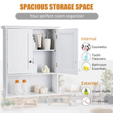 COSTWAY Wall Mounted Bathroom Cabinet, Over The Toilet Storage Cabinet w/Double Doors & Adjustable Shelf, Wood Hanging Medicine Cabinet for Living COSTWAY