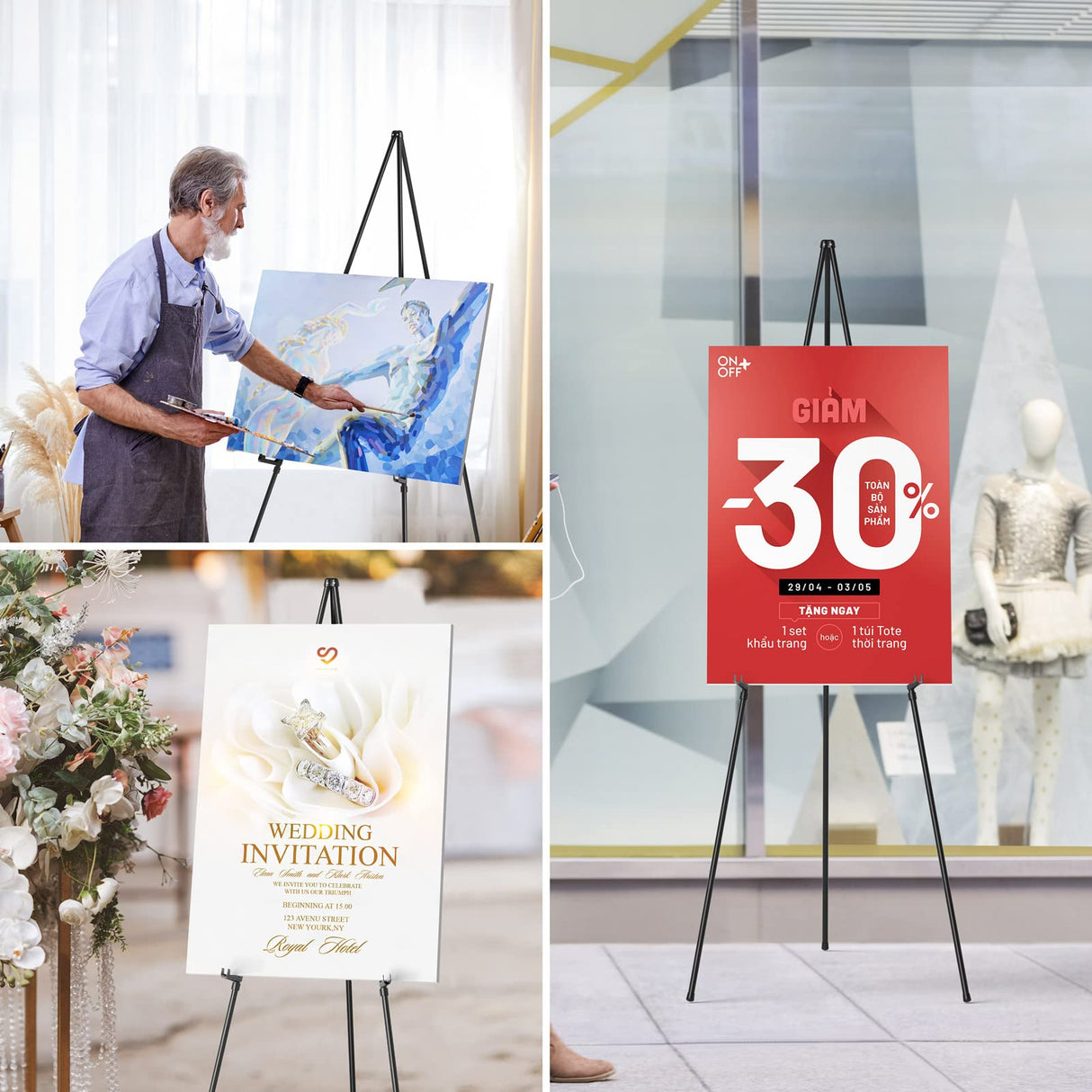 Easel Stand for Display, Aredy 63" Portable Painting Easel, Lightweight Metal Easels for Painting Canvas, Wedding Sign (2 Pack) Aredy