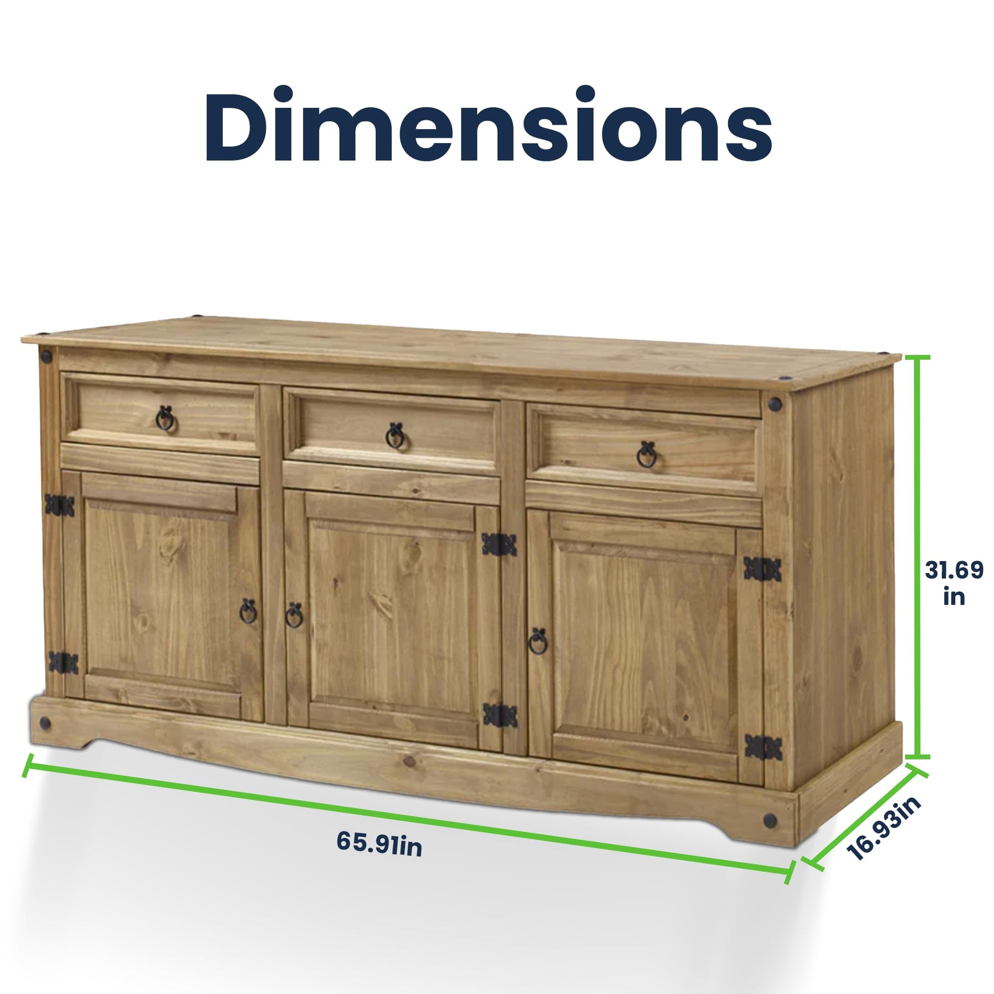 Furniture Dash Solid Wood Buffets & Sideboards 65.9" W, 16.9" D, 31.6" H - Kitchen Storage Cabinets, Buffet Cabinet with Storages, Bar Liquor - WoodArtSupply