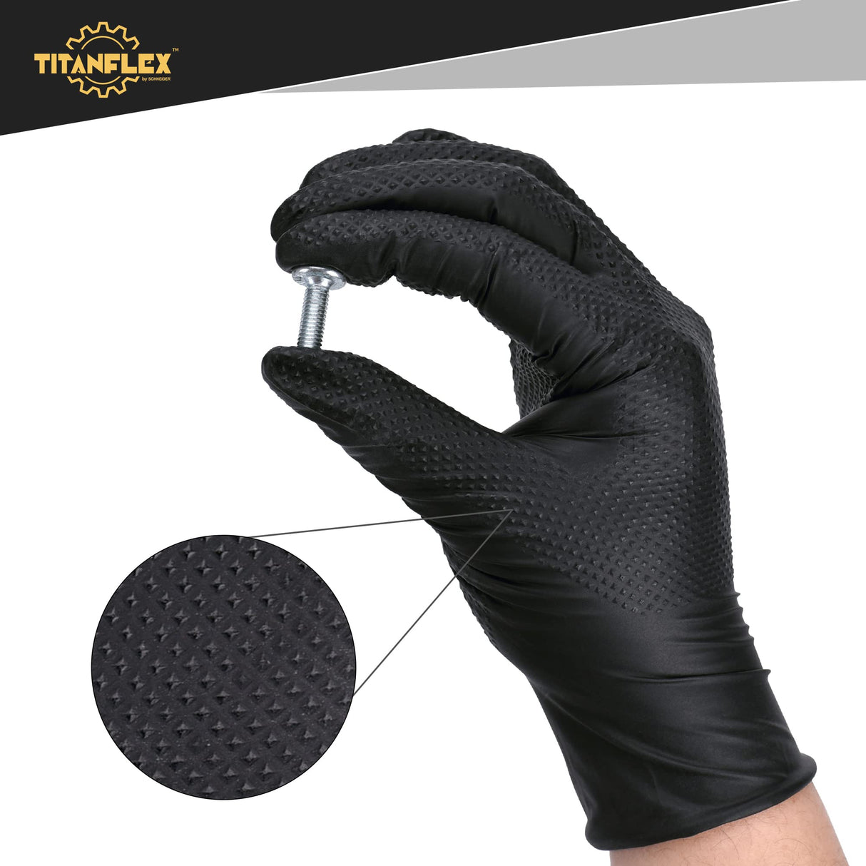 TITANflex Thor Grip Heavy Duty Black Industrial Nitrile Gloves, 8-mil, XL, Box of 100, Latex Free, Raised Diamond Texture, Powder Free, Food Safe, TITANflex
