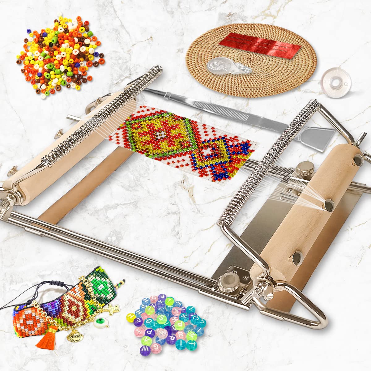 Bead loom kit! Includes bead loom, bead patterns, seed beads, sold needle, nymo thread.