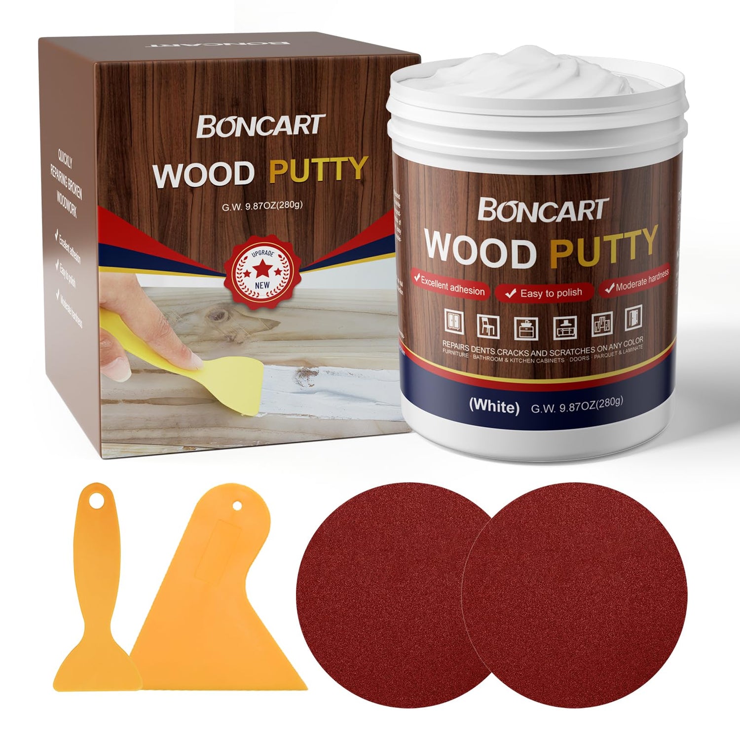 BONCART Wood Filler,Wood Putty,Wood Filler Paintable,Wood Repair Putty Stainable,9.87 Ounce White wood filler,Wood furniture repair kit,Quickly Boncart