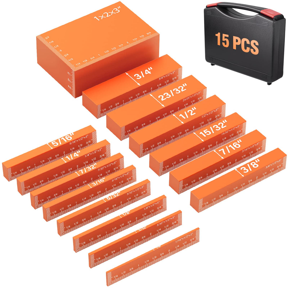 Neitra Setup Blocks Woodworking - 15 PCS Aluminum Height Gauge Blocks Set - Woodworking Measuring Tools Precision Setup Bars for Router and Table Saw Neitra