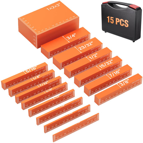 Neitra Setup Blocks Woodworking - 15 PCS Aluminum Height Gauge Blocks Set - Woodworking Measuring Tools Precision Setup Bars for Router and Table Saw Neitra