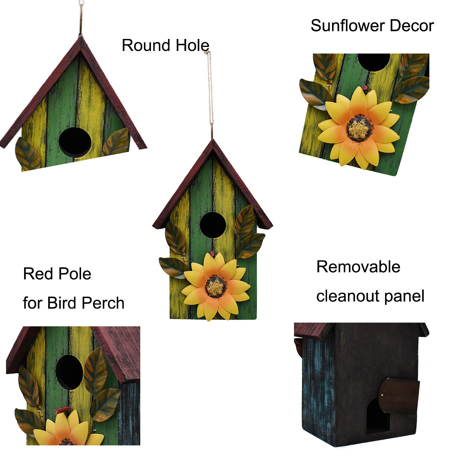 Wooden Bird Houses for Outside Hanging Garden Patio Decorative Bird Houses Outdoor Hand Painted Birdhouse for Small Bird Finch Cardinal Hummingbird - WoodArtSupply