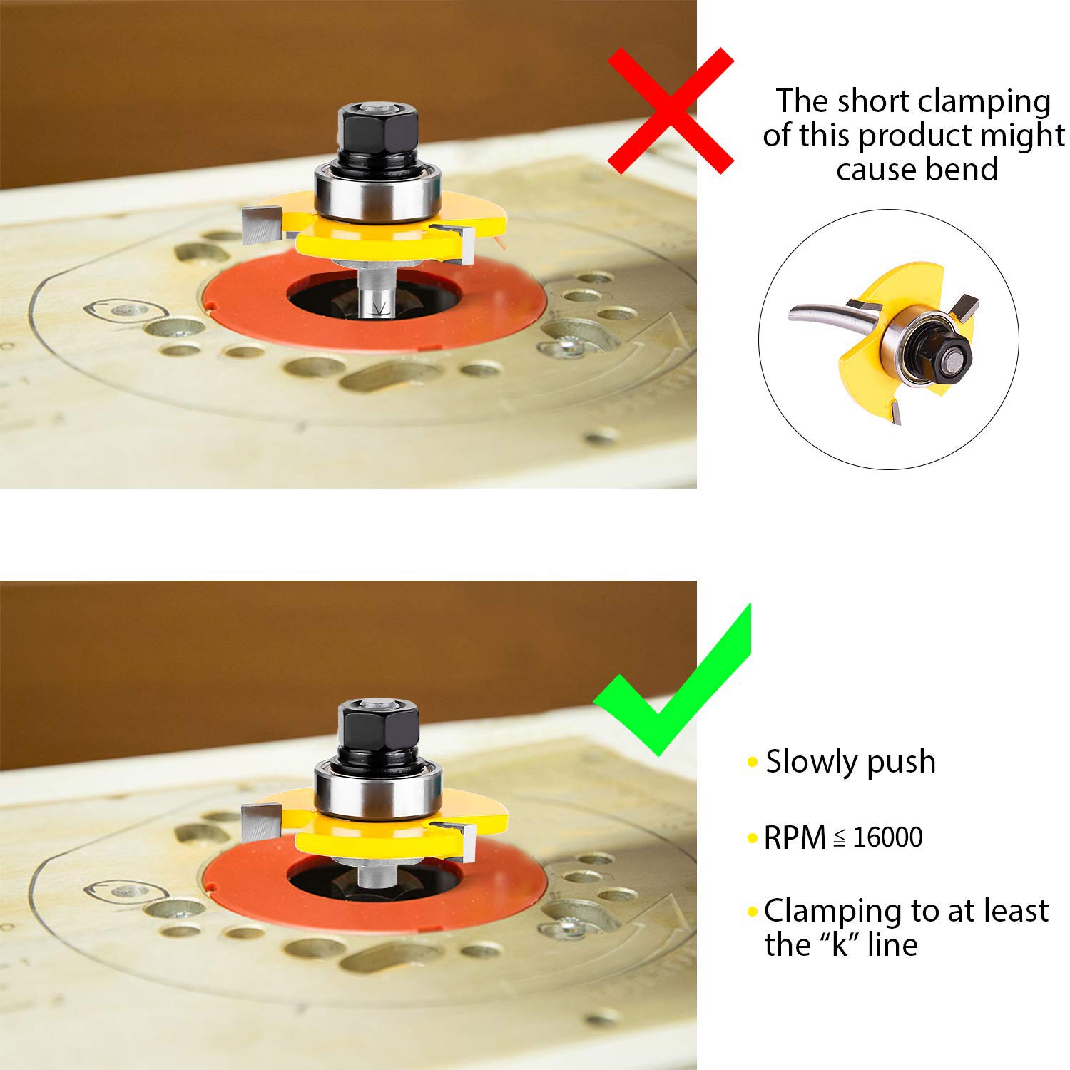 KOWOOD Tongue and Groove Set of 2 Pieces 1/4 Inch Shank Router Bit 3 Teeth Adjustable T Shape Wood Milling Cutter KOWOOD