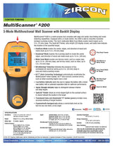 Zircon Multiscanner A200 Electronic Wall Scanner / Metal Detector/ Live AC Wire Detection With SpotLite Pointer Zircon