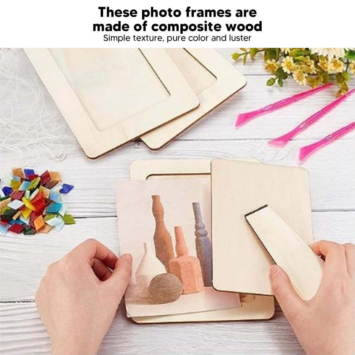 DIY Picture Frame Making Kit, 3 Sets DIY Unfinished Wooden Art Kit Arts Supplies Girls Boys Party Games Favors AUNMAS