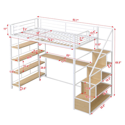 Bellemave Twin Loft Bed with Desk, Stairs, and Storage – Perfect Space-Saving Solution for Kids and Teens - WoodArtSupply