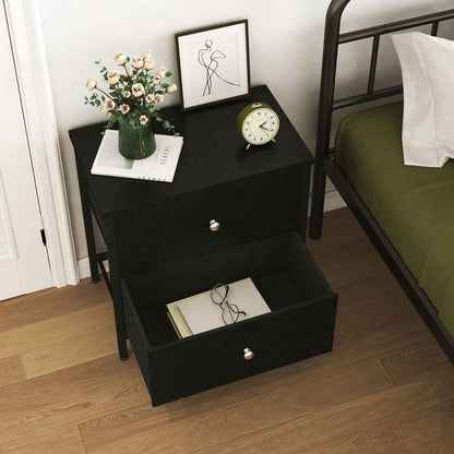 BOLUO Black Nightstands Set of 2, 2 Drawer Dresser for Bedroom Night Stand Small Nightstands End Table with Fabric Drawers Modern - WoodArtSupply