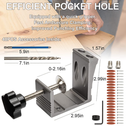Pocket Hole Jig Kit Woodworking Punch Tool All-Matel Pocket Drill Hole Jig with Joint Angle Guide Tool