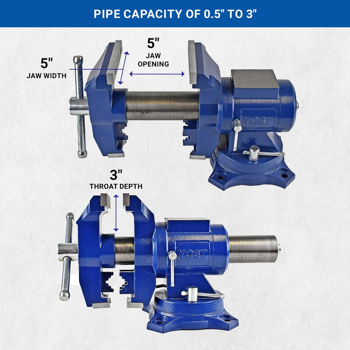 Yost Vises 750-E Multi-Jaw Rotating Vise System | 2 in 1 Multipurpose Bench and Pipe Vise | Secure Grip with Swivel Base | Made with a Combination of Yost Vises