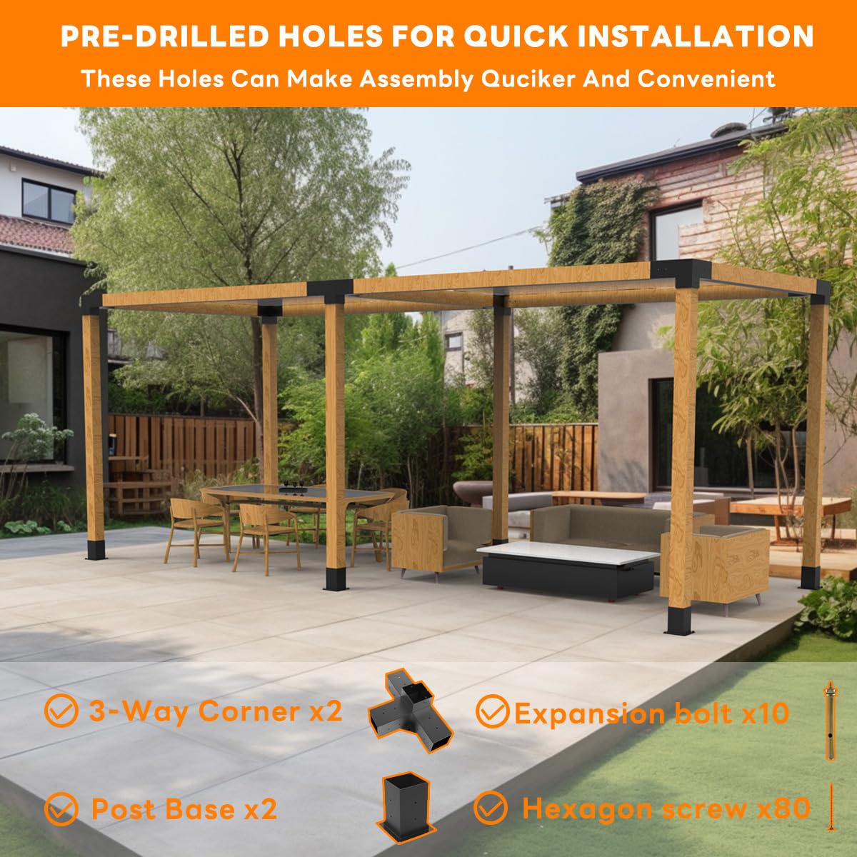 YEOOE Pergola Brackets 4x4 (Actual: 3.5x3.5 in), 2 Pack Woodworks Pergola Kit 4-Way Right Angle Corner Brackets, Powder Coated Pergola Hardware for YEOOE