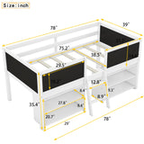 SOFTSEA Twin Size Low Loft Bed with Movable Shelves and Chalkboard - Space-Saving Wooden Design in White SOFTSEA